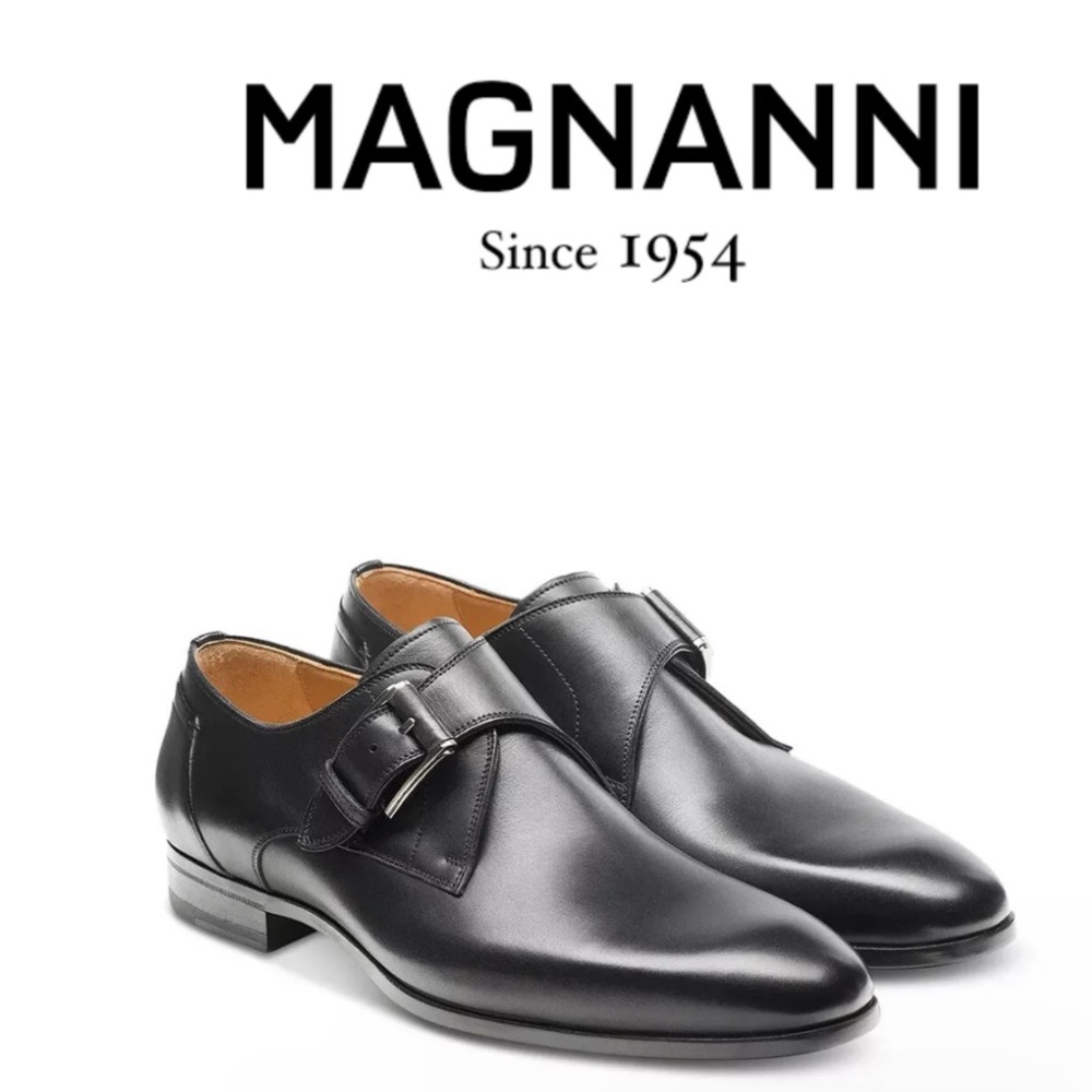 Magnanni  black leather monk strap shoes men’s US 8 EU 41